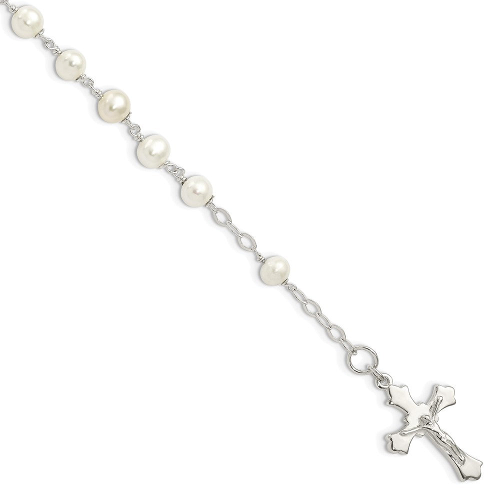 Sterlingsilber und Fw Zuchtperle Rosenkranz 7.5 Zoll Armband