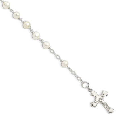 Sterlingsilber und Fw Zuchtperle Rosenkranz 7.5 Zoll Armband