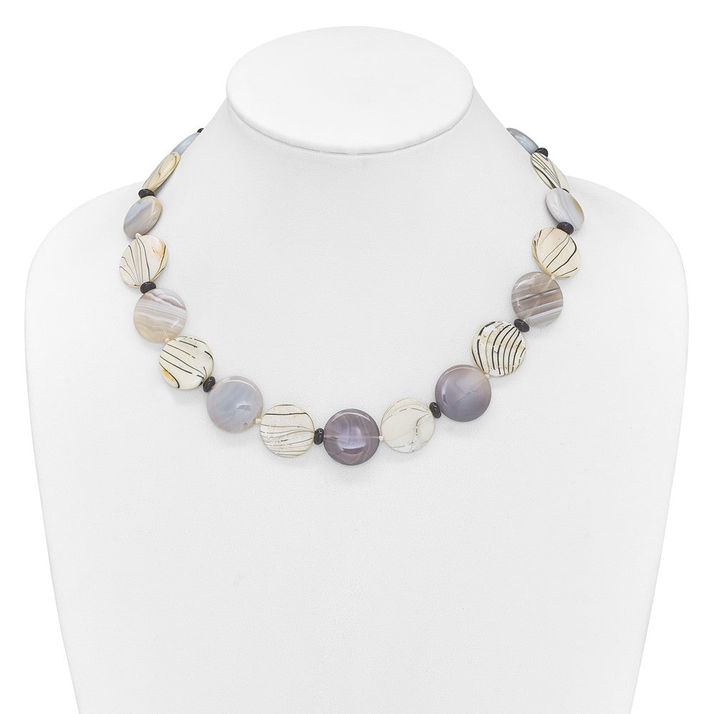 Sterlingsilber Schwarz und Grau Achat/mop/sardonyx Halskette