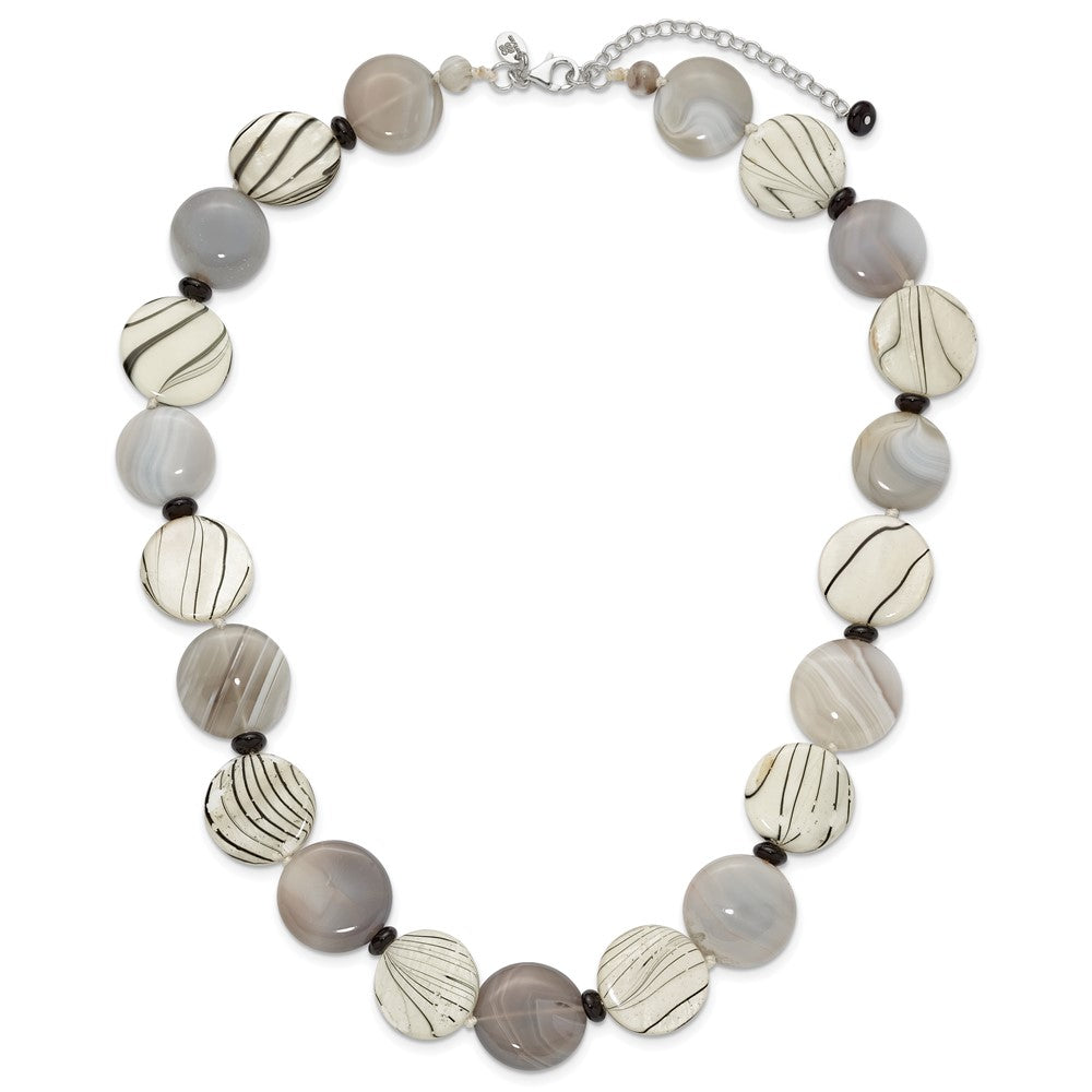 Sterlingsilber Schwarz und Grau Achat/mop/sardonyx Halskette