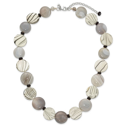 Sterlingsilber Schwarz und Grau Achat/mop/sardonyx Halskette