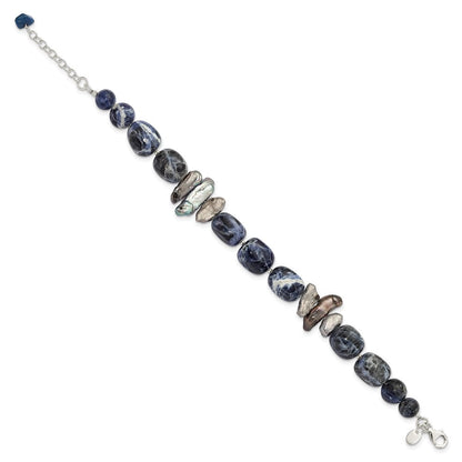 16 Zoll Sterlingsilber Sodalite/grey Fw Zuchtperle Armband