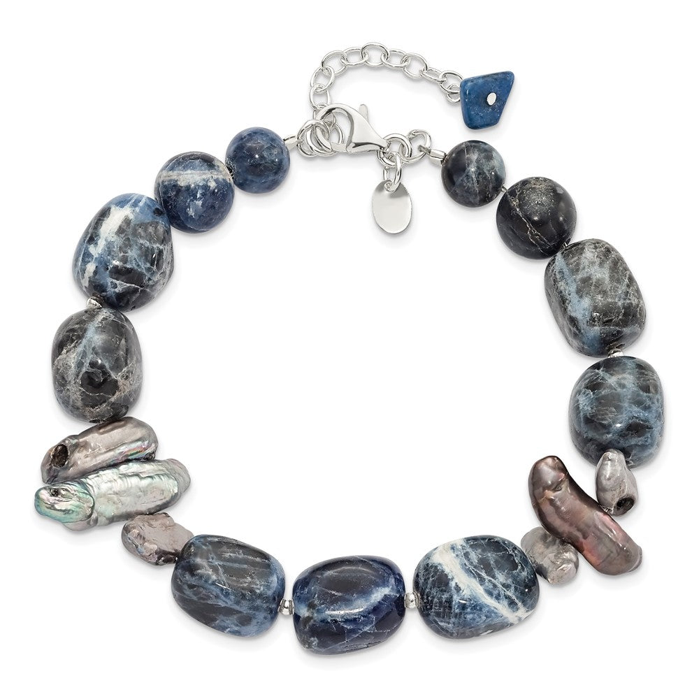 16 Zoll Sterlingsilber Sodalite/grey Fw Zuchtperle Armband