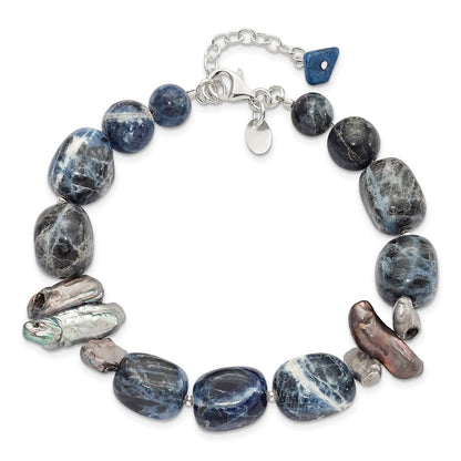 16 Zoll Sterlingsilber Sodalite/grey Fw Zuchtperle Armband