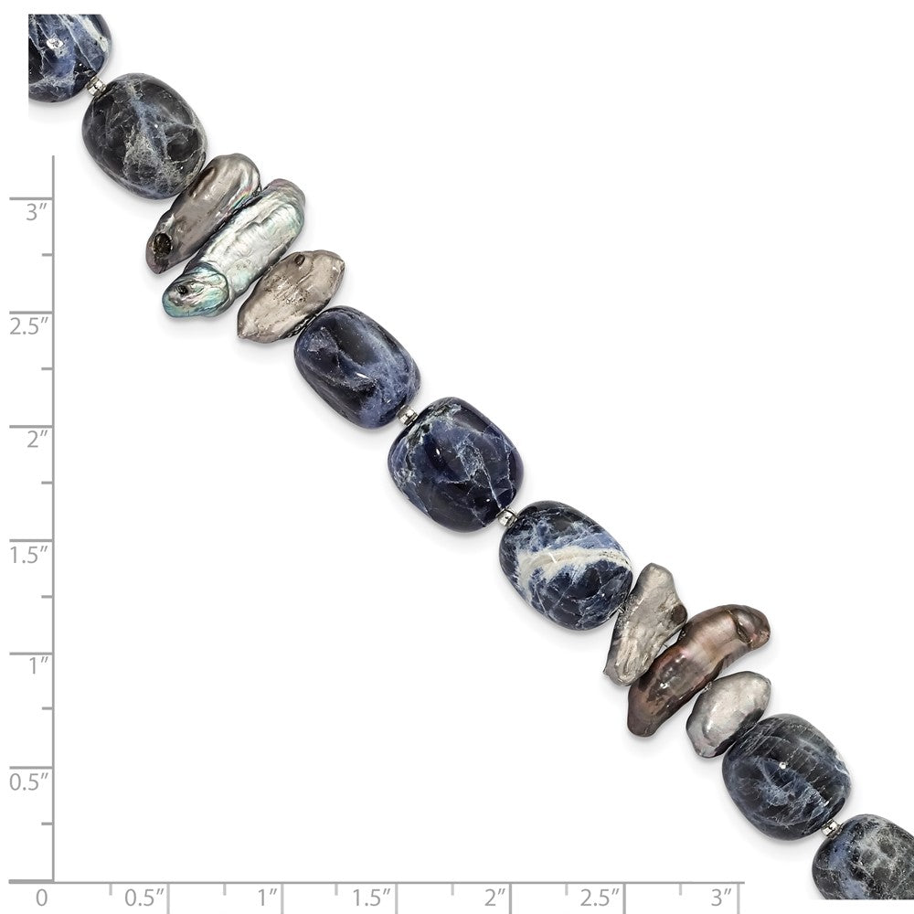 16 Zoll Sterlingsilber Sodalite/grey Fw Zuchtperle Armband
