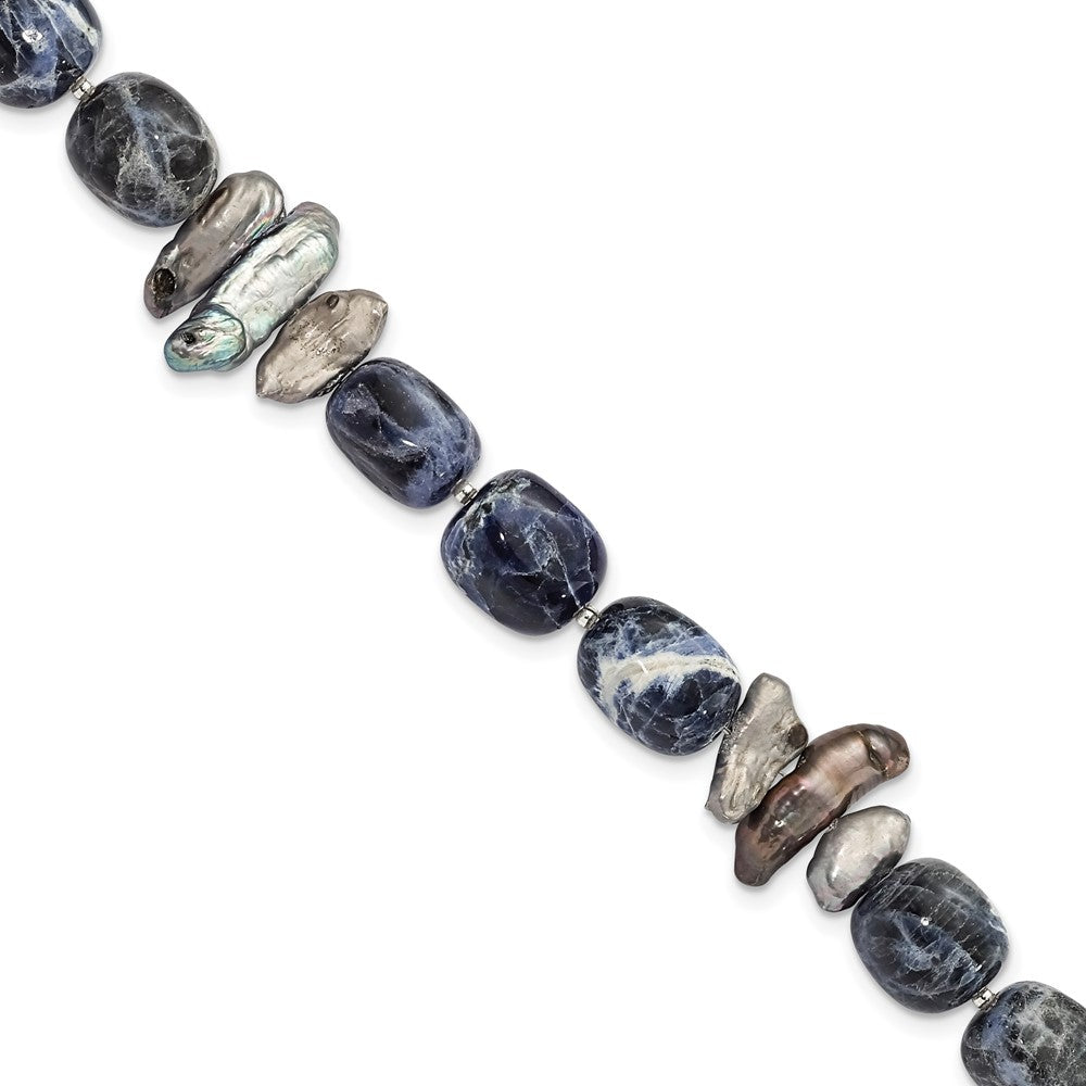 16 Zoll Sterlingsilber Sodalite/grey Fw Zuchtperle Armband