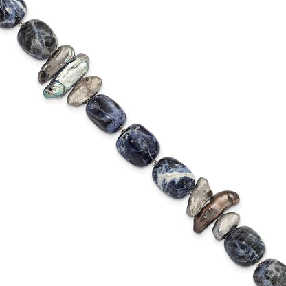 16 Zoll Sterlingsilber Sodalite/grey Fw Zuchtperle Armband