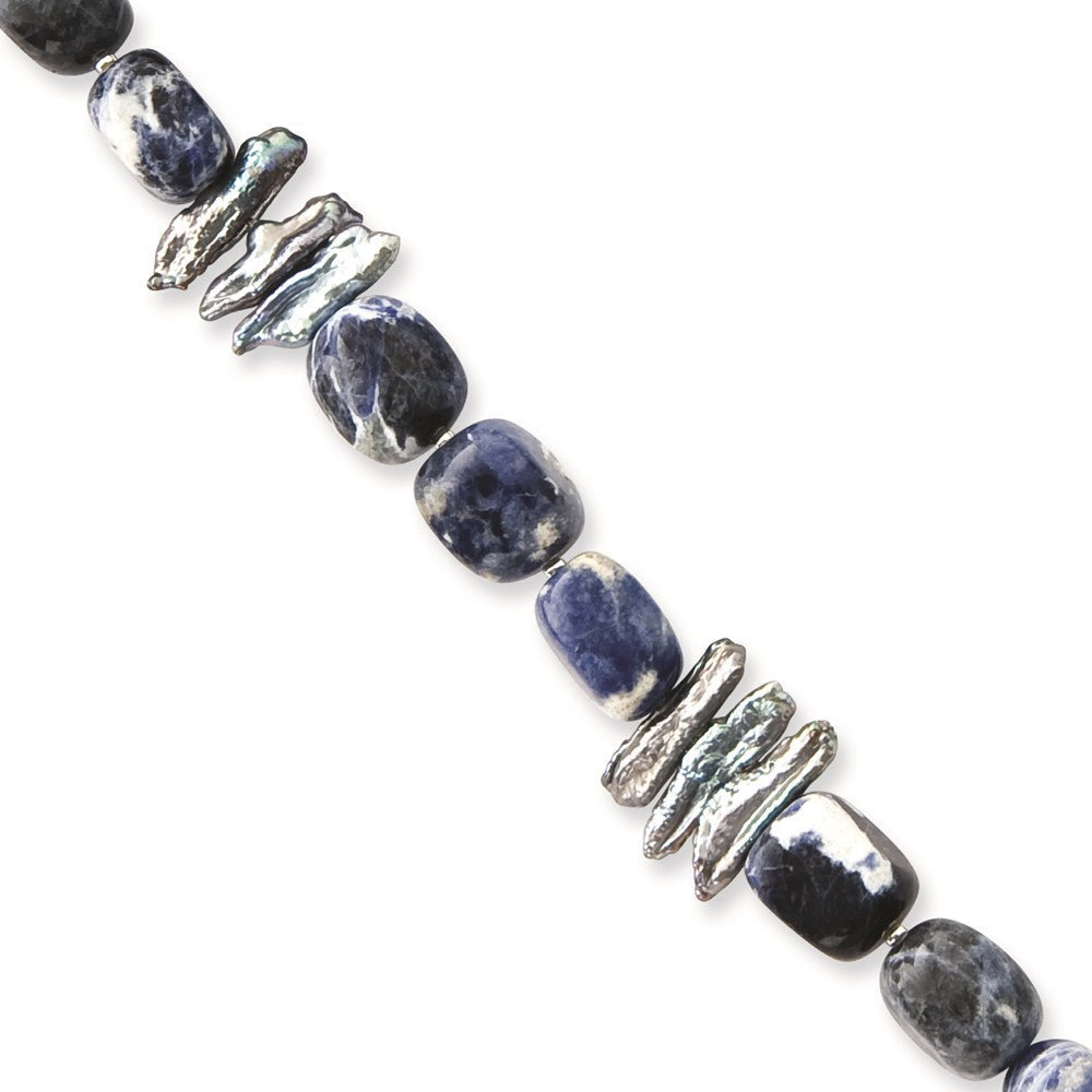 16 Zoll Sterlingsilber Sodalite/grey Fw Zuchtperle Armband
