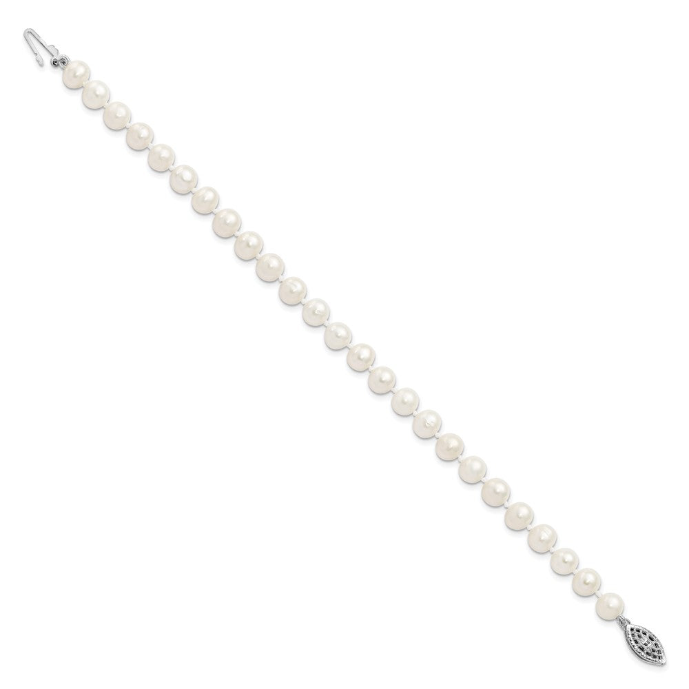 7.25 Zoll Sterlingsilber Rhodium 6-7mm Weiß Süßwasser Zuchtperle Armband