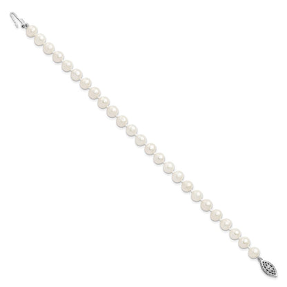 7.25 Zoll Sterlingsilber Rhodium 6-7mm Weiß Süßwasser Zuchtperle Armband