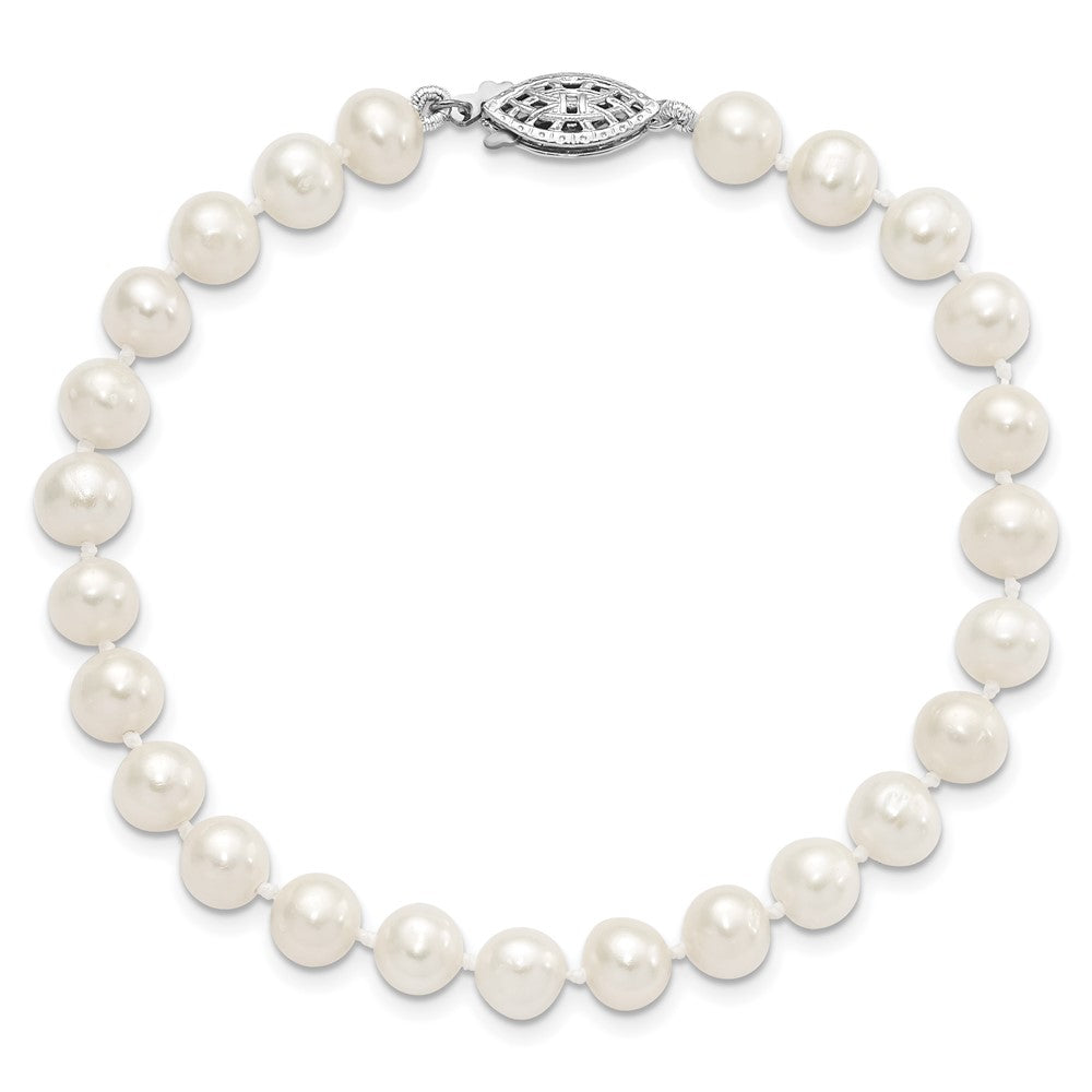 7.25 Zoll Sterlingsilber Rhodium 6-7mm Weiß Süßwasser Zuchtperle Armband