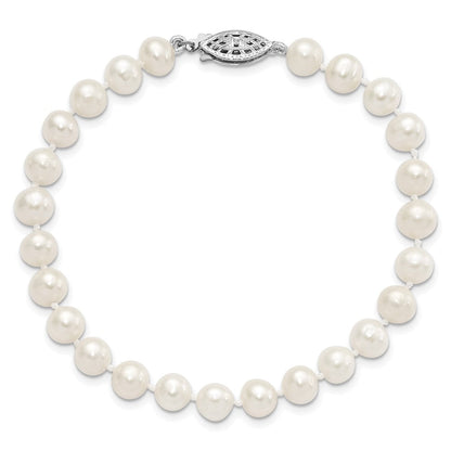 7.25 Zoll Sterlingsilber Rhodium 6-7mm Weiß Süßwasser Zuchtperle Armband