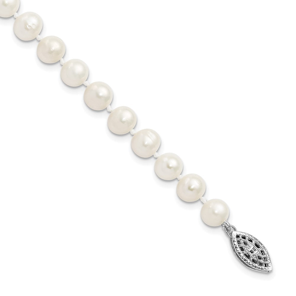 7.25 Zoll Sterlingsilber Rhodium 6-7mm Weiß Süßwasser Zuchtperle Armband