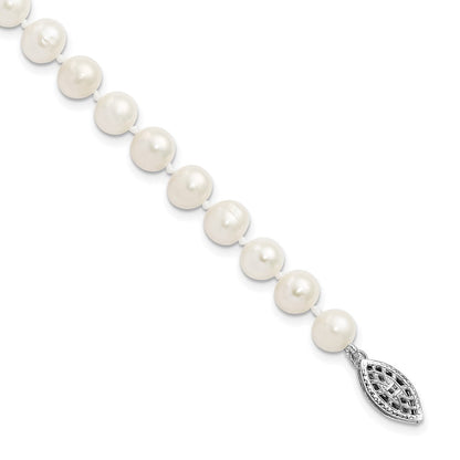 7.25 Zoll Sterlingsilber Rhodium 6-7mm Weiß Süßwasser Zuchtperle Armband