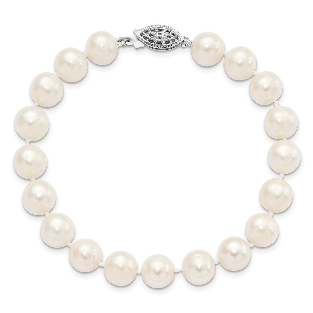 7.25 Zoll Sterlingsilber Rhodium 8-9mm Weiß Süßwasser Zuchtperle Armband