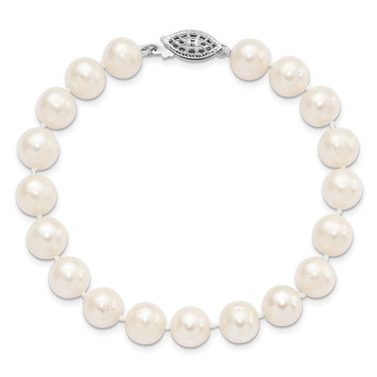 7.25 Zoll Sterlingsilber Rhodium 8-9mm Weiß Süßwasser Zuchtperle Armband