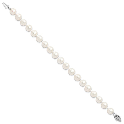 7.25 Zoll Sterlingsilber Rhodium 9-10mm Weiß Fw Zuchtperle Armband