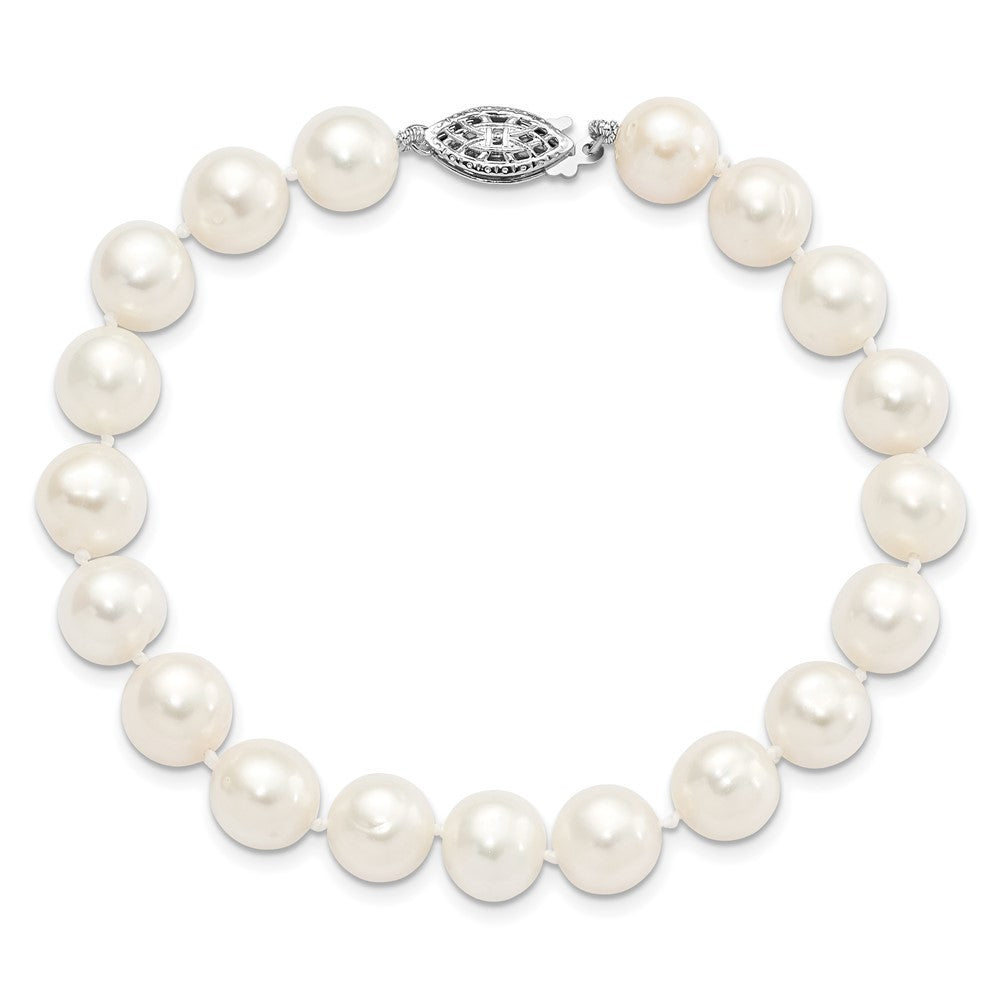 7.25 Zoll Sterlingsilber Rhodium 9-10mm Weiß Fw Zuchtperle Armband