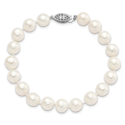 7.25 Zoll Sterlingsilber Rhodium 9-10mm Weiß Fw Zuchtperle Armband