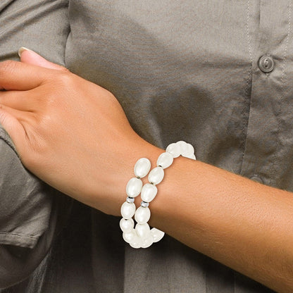 7.5 Zoll Sterlingsilber Rhodiniert 7-8mm Weiß Rice Fw Zuchtperle Flexibel Armband