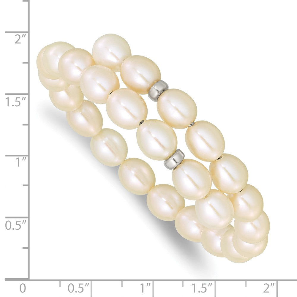 7.5 Zoll Sterlingsilber Rhodiniert 7-8mm Weiß Rice Fw Zuchtperle Flexibel Armband
