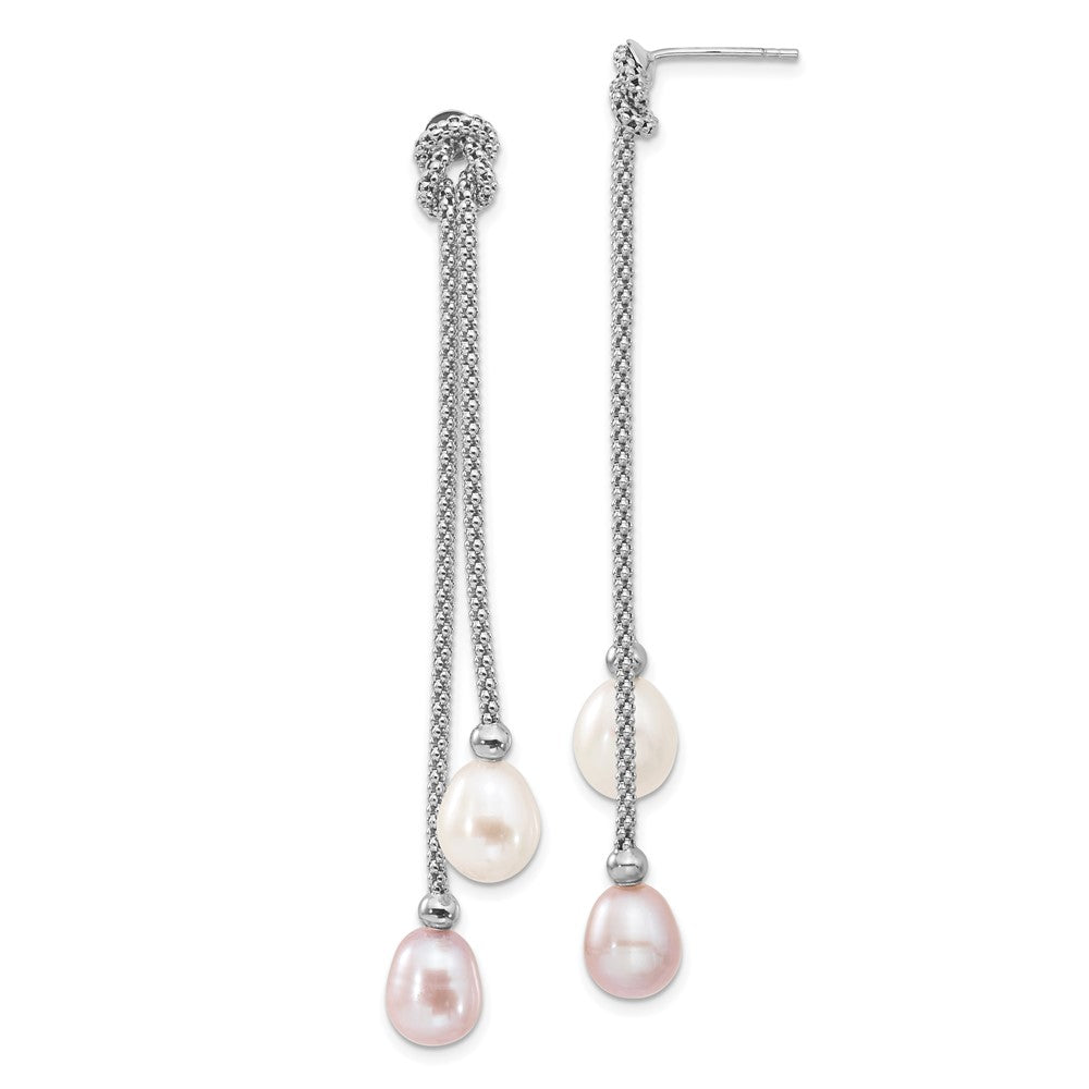 Sterlingsilber Rhodium Fwc Perle Knoten 18 In. Halskette/earring Set