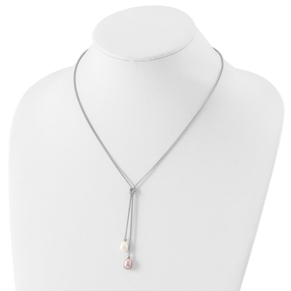 Sterlingsilber Rhodium Fwc Perle Knoten 18 In. Halskette/earring Set