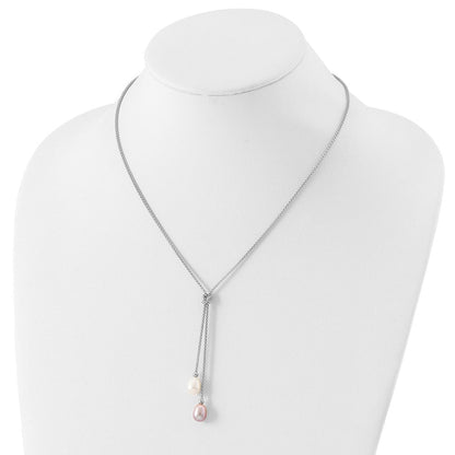 Sterlingsilber Rhodium Fwc Perle Knoten 18 In. Halskette/earring Set