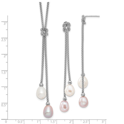 Sterlingsilber Rhodium Fwc Perle Knoten 18 In. Halskette/earring Set