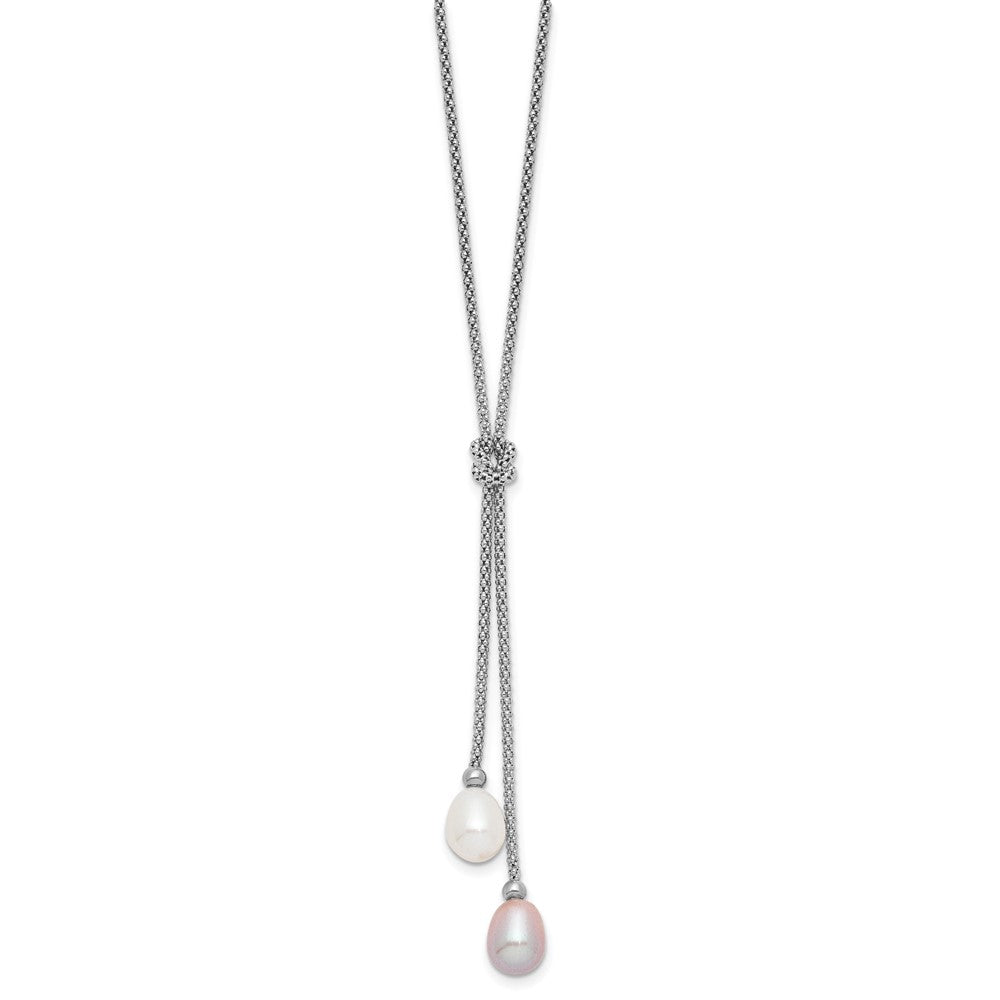Sterlingsilber Rhodium Fwc Perle Knoten 18 In. Halskette/earring Set