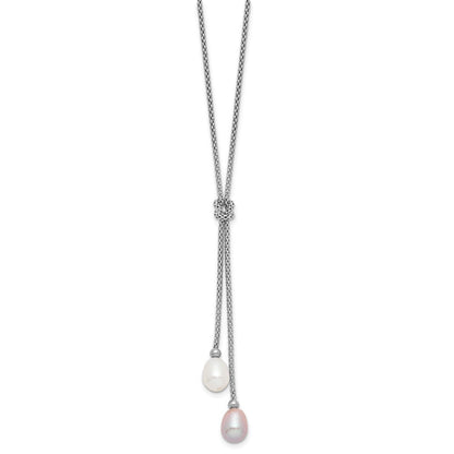 Sterlingsilber Rhodium Fwc Perle Knoten 18 In. Halskette/earring Set