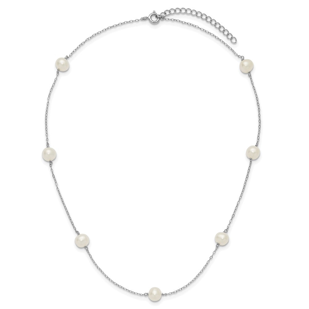 Sterlingsilber Rhodium 7-8mm Weiß Fwc Perle mit 2 Zoll Verlängerung. Halskette