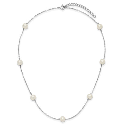 Sterlingsilber Rhodium 7-8mm Weiß Fwc Perle mit 2 Zoll Verlängerung. Halskette