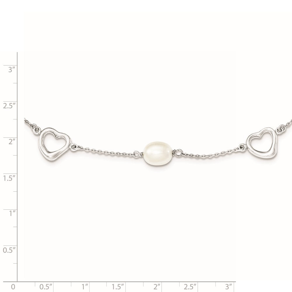 Sterlingsilber Rhodium 7-8mm Weiß Fwc Perle mit 2 Zoll Verlängerung. Halskette