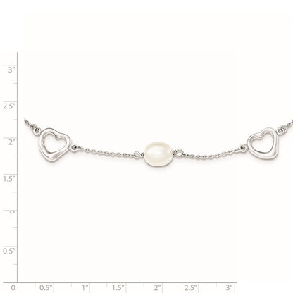 Sterlingsilber Rhodium 7-8mm Weiß Fwc Perle mit 2 Zoll Verlängerung. Halskette