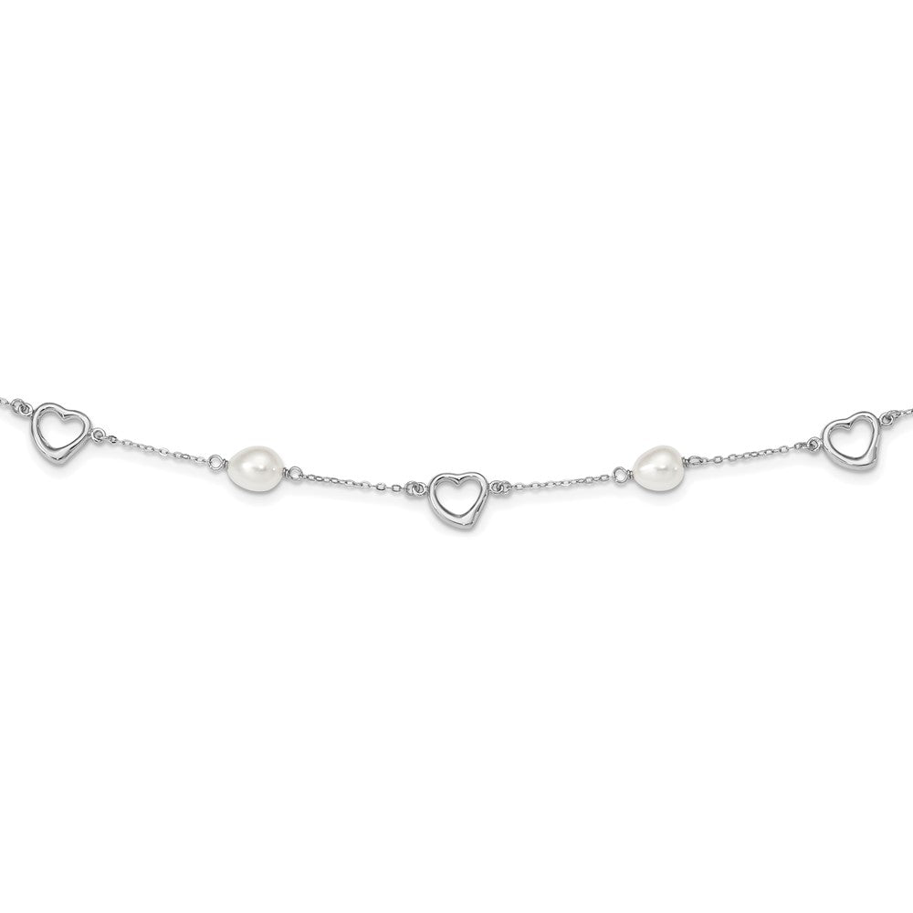 Sterlingsilber Rhodium 7-8mm Weiß Fwc Perle mit 2 Zoll Verlängerung. Halskette