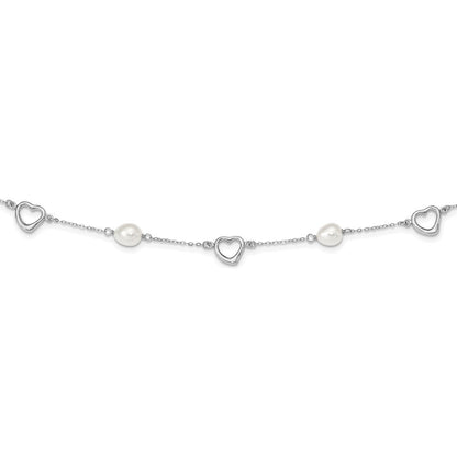 Sterlingsilber Rhodium 7-8mm Weiß Fwc Perle mit 2 Zoll Verlängerung. Halskette
