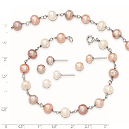 Sterlingsilber Rhodiniert Weiß/pink/purple Fwc Perle Neck/bracelet/ear Set