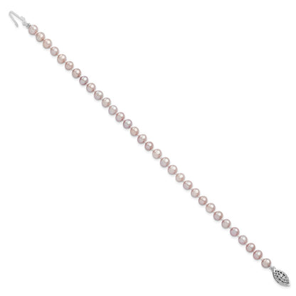 7.25 Zoll Sterlingsilber Rhodiniert 5-6mm Lila Fwc Perle Armband