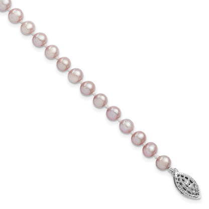 7.25 Zoll Sterlingsilber Rhodiniert 5-6mm Lila Fwc Perle Armband
