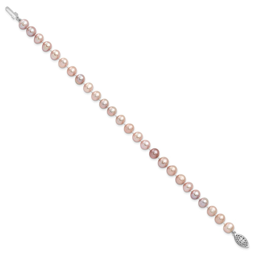 7.25 Zoll Sterlingsilber Rhodiniert 6-7mm Lila Fw Zuchtperle Armband
