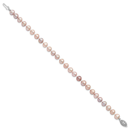 7.25 Zoll Sterlingsilber Rhodiniert 6-7mm Lila Fw Zuchtperle Armband