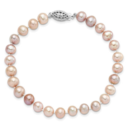 7.25 Zoll Sterlingsilber Rhodiniert 6-7mm Lila Fw Zuchtperle Armband