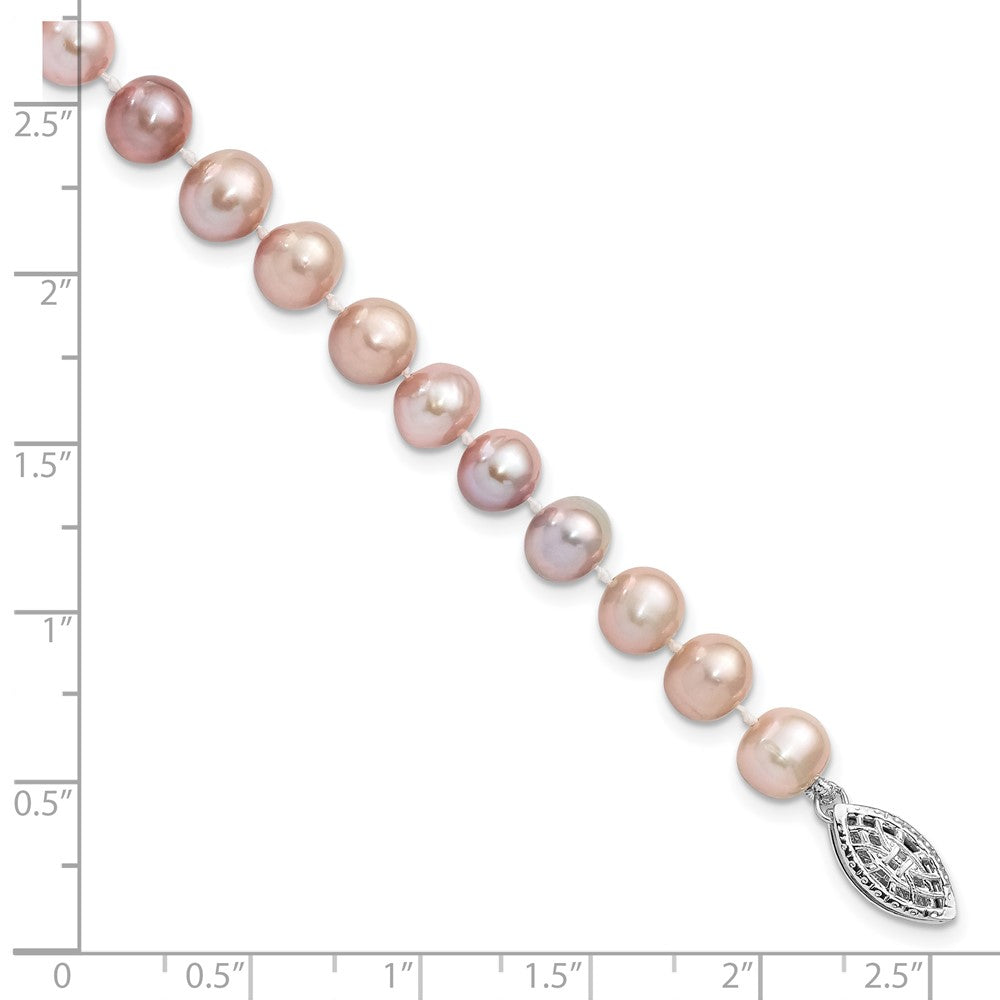 7.25 Zoll Sterlingsilber Rhodiniert 6-7mm Lila Fw Zuchtperle Armband