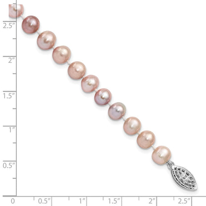 7.25 Zoll Sterlingsilber Rhodiniert 6-7mm Lila Fw Zuchtperle Armband