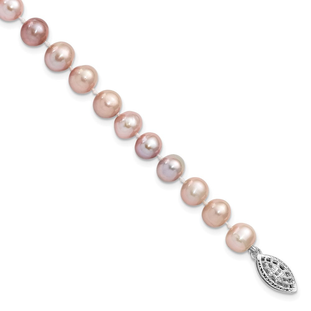 7.25 Zoll Sterlingsilber Rhodiniert 6-7mm Lila Fw Zuchtperle Armband