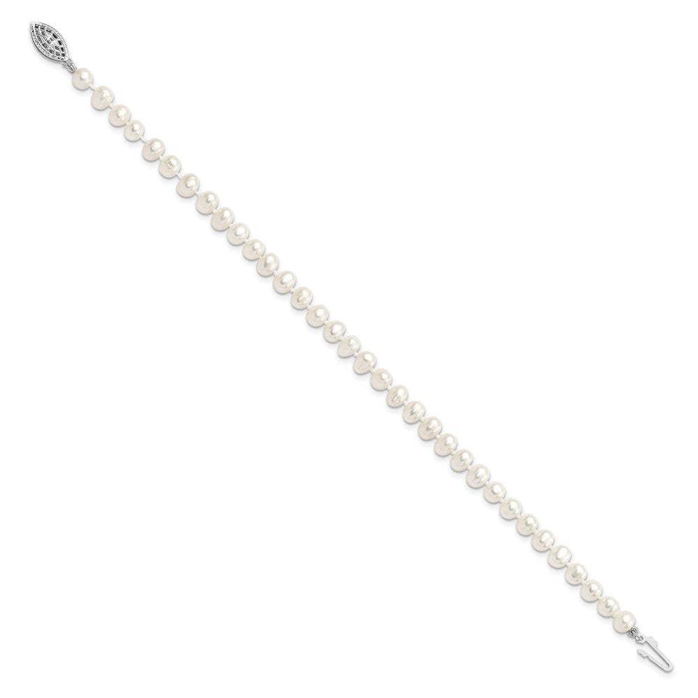 7.25 Zoll Sterlingsilber Rhodium 5-6mm Weiß Süßwasser Zuchtperle Armband