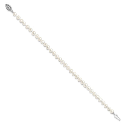 7.25 Zoll Sterlingsilber Rhodium 5-6mm Weiß Süßwasser Zuchtperle Armband