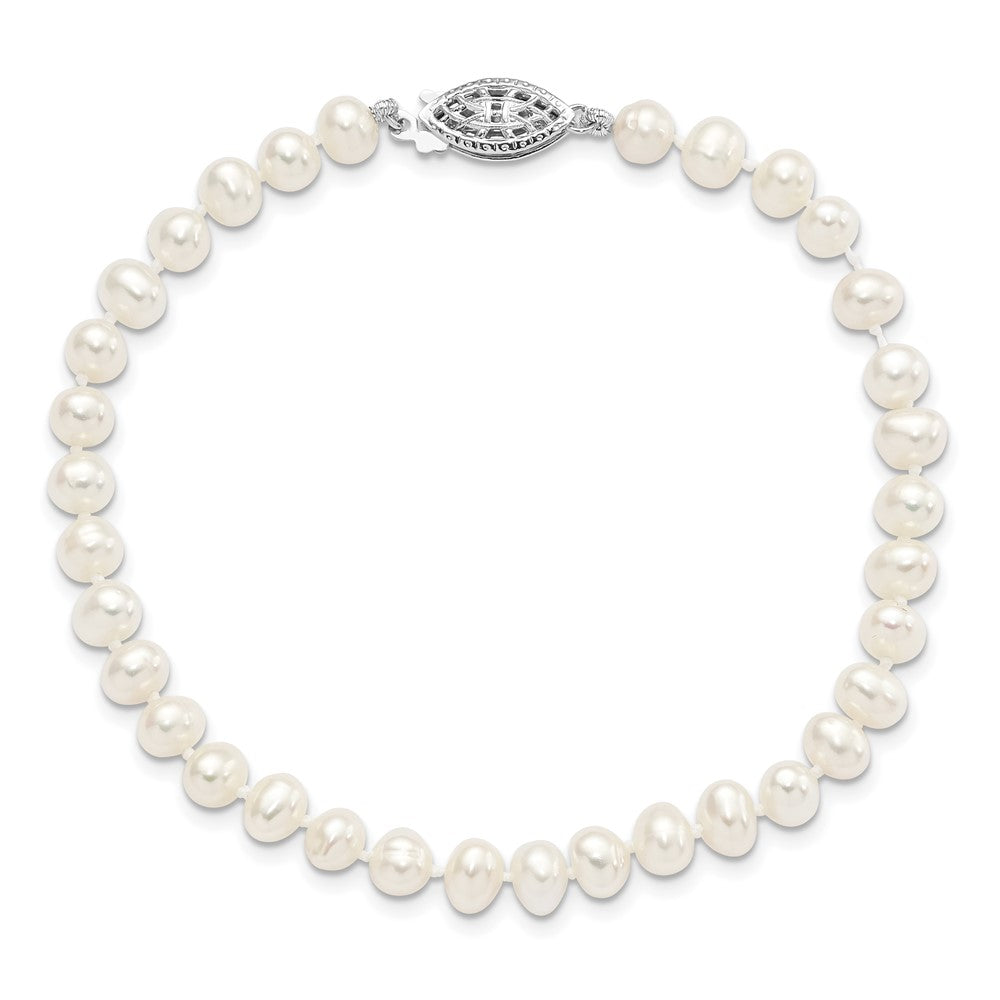 7.25 Zoll Sterlingsilber Rhodium 5-6mm Weiß Süßwasser Zuchtperle Armband