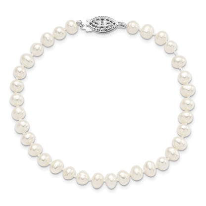 7.25 Zoll Sterlingsilber Rhodium 5-6mm Weiß Süßwasser Zuchtperle Armband